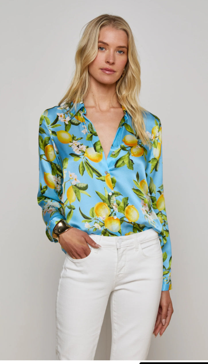 La40223 Floral Lemon Silk Blouse