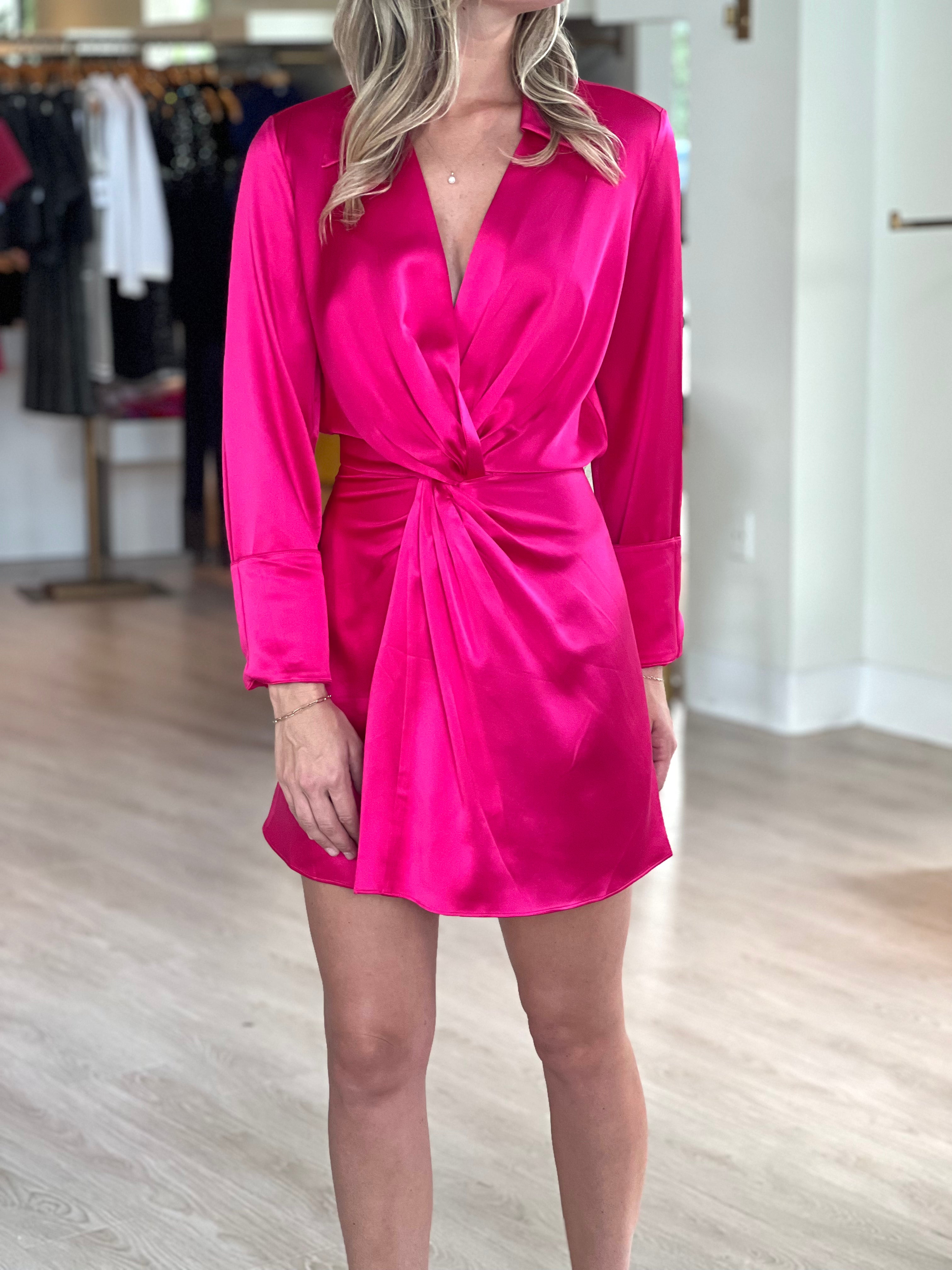 Di2395 DiOMi Twist Silk Dress - Hot Pink