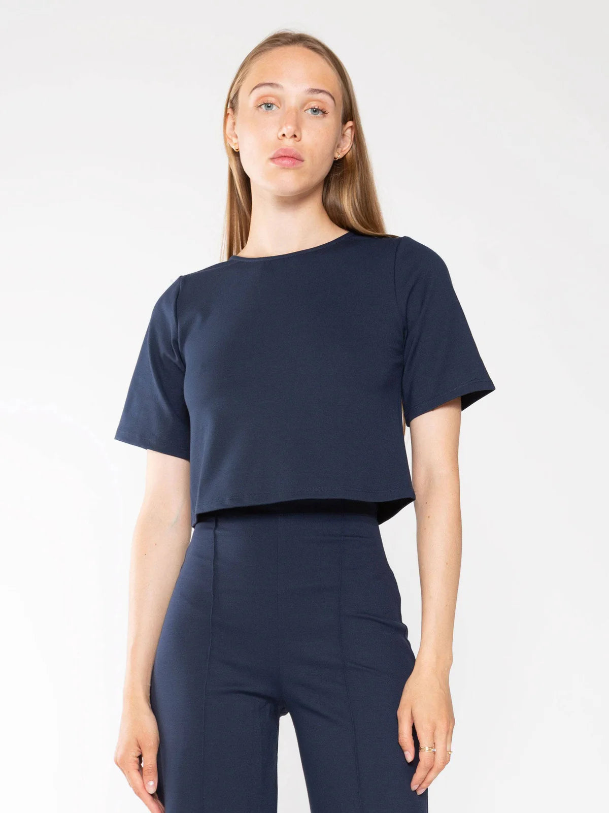 Ri1014 Navy Cropped Ponte Top