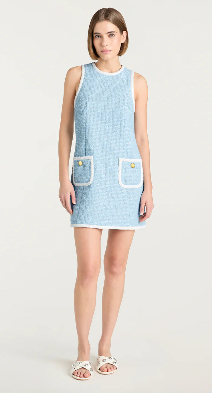 Cizd25057 Sky Blue Tweed Shift Dress