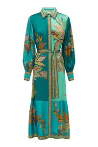 Al3797 Teal Silk Paisley Dress