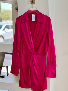 Di2395 Twist Silk Dress - Hot Pink