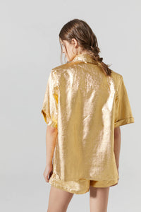 La1517 Gold Linen Short Sleeve Top