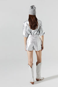 La1325 Silver Linen Shorts