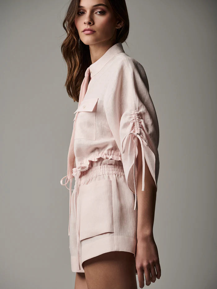 Het082 Rose Linen Tie Top