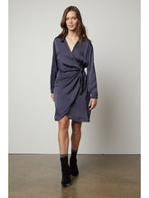 Load image into Gallery viewer, Vejuni Navy Silk Wrap Dress
