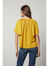 Load image into Gallery viewer, Velara Gold Silk Puff Sleeve Top

