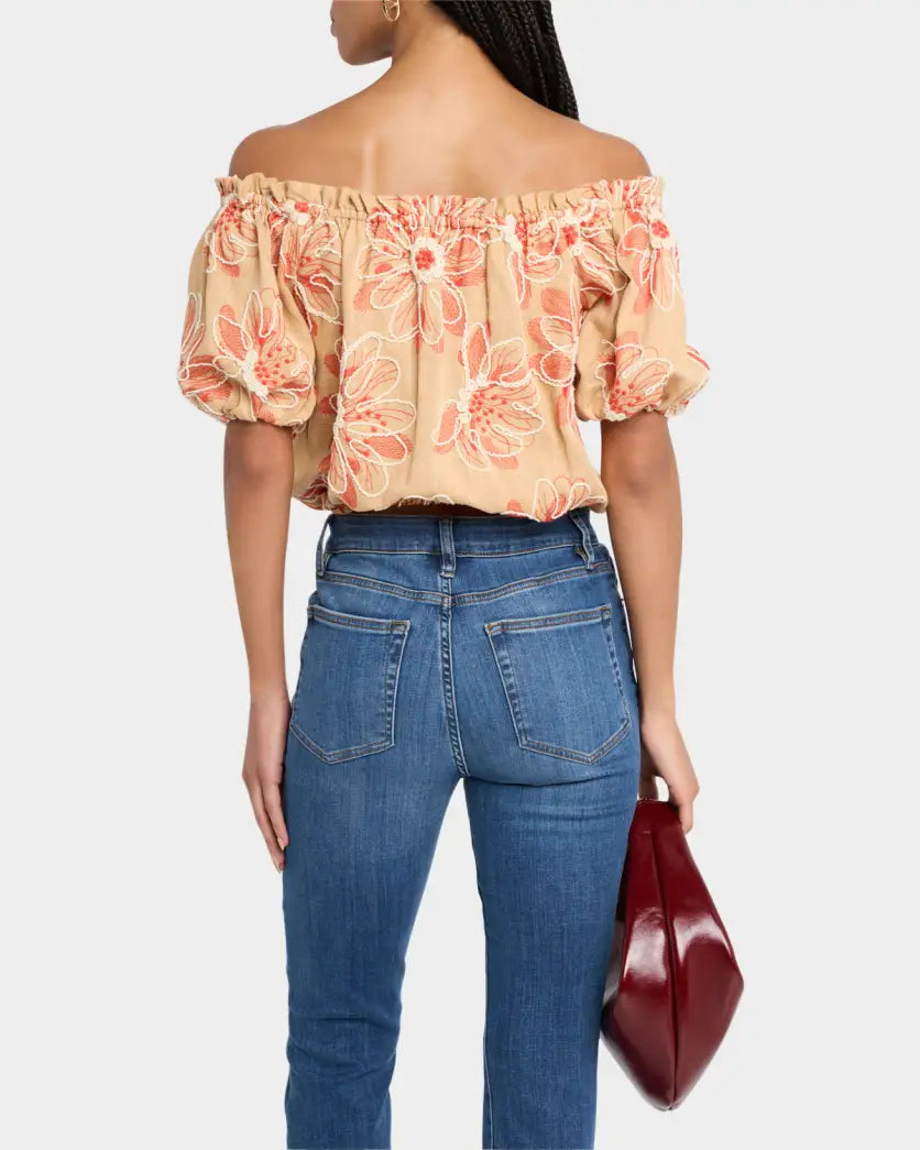 Ra2010 Natural Embroidered Off Shoulder Top