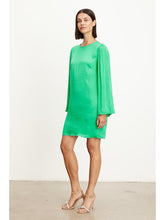 Load image into Gallery viewer, Vegoldie Emerald Satin Shift Dress

