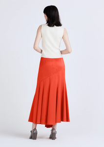 De414069 Red Flared Midi Skirt