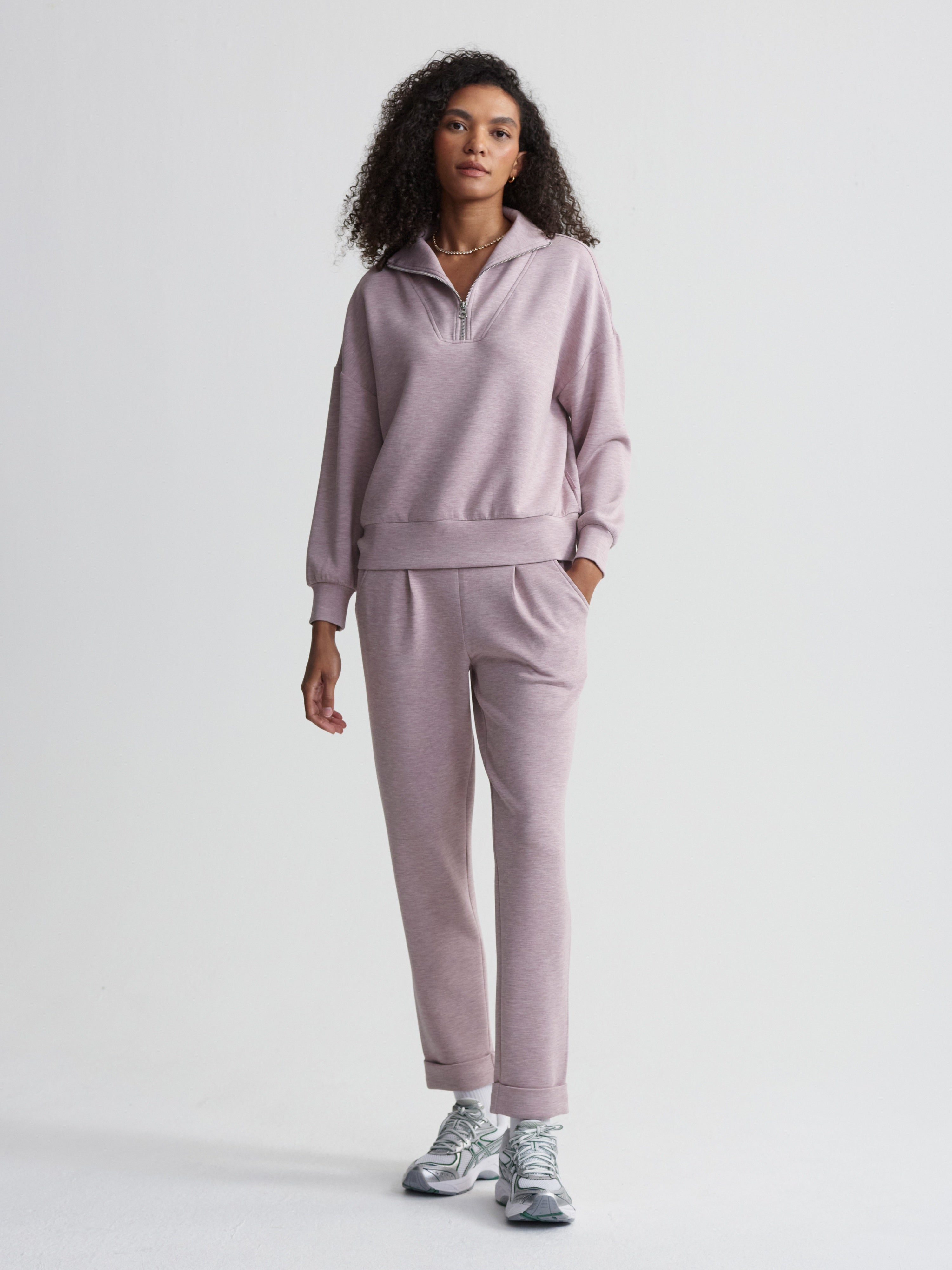 Va01461 Mauve Marl Half Zip Sweatshirt