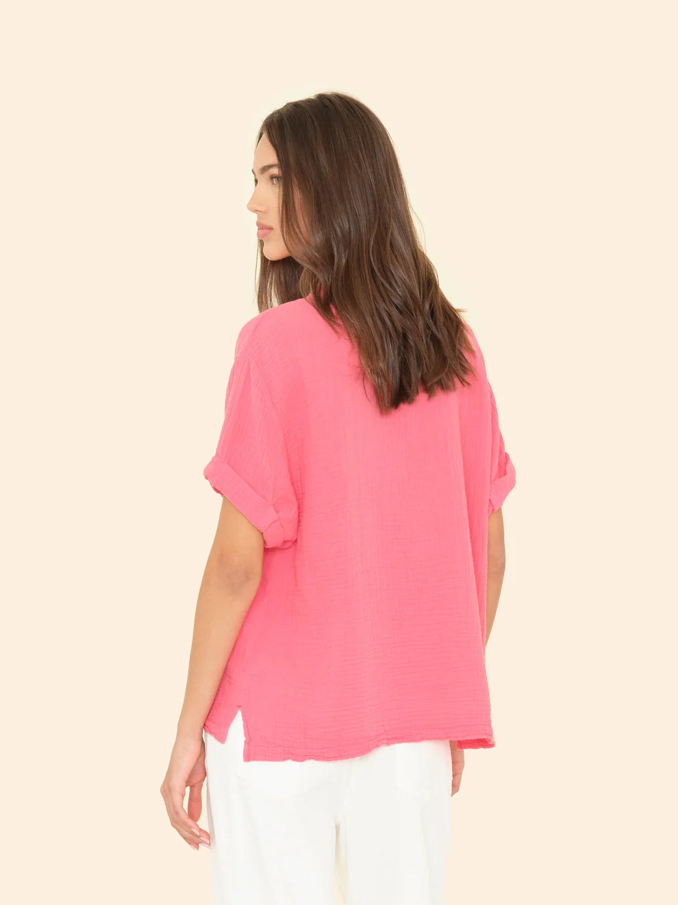 Xix5chg004 Coral Gauze Popover Top